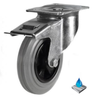 80mm Stainless Steel Non-Marking Rubber Braked Castor [65kg max load]