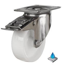Medium Duty Stainless Steel 125mm Nylon Swivel Braked Castor - 270kg Load Medium Duty Stainless Steel 125mm Nylon Swivel Braked Castor - 270kg Load