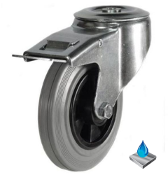80mm Stainless Steel Non-Marking Rubber Braked Castor [65kg max load]