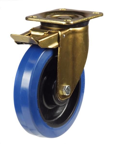 GDH Series; Heavy Duty Pressed Steel Bracket/Blue Elastic Rubber castor