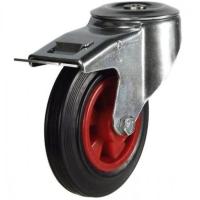 Black Rubber Bolt Hole Braked Castors Black Rubber Bolt Hole Braked Castors