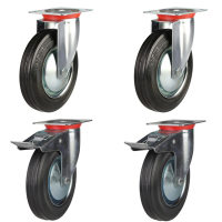 Black Rubber Castor Sets - 90kg to 1050kg Load Black Rubber Castor Sets - 90kg to 1050kg Load