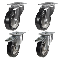 Sets of 4 Heavy Duty Elastic Rubber Castors - 300kg to 1050kg Load