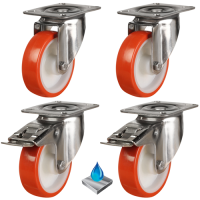Sets of 4 Heavy Duty Polyurethane on Nylon Castors - 100kg to 1050kg Load