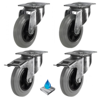 Sets of 4 Heavy Duty Stainless Steel Grey Non-Marking Rubber Castors - 195kg to 615kg Load