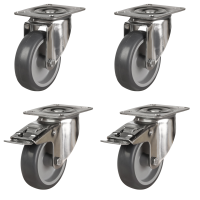 Sets of 4 Non-Marking Rubber Castors - 60kg to 300kg Load