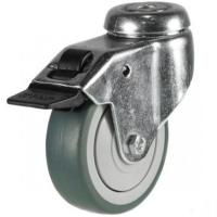 100mm Grey Non-Marking Rubber Bolt Hole Braked Castor Up To 60kg Capacity
