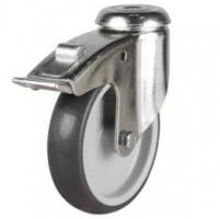100mm Synthetic Non-Marking Rubber Bolt Hole Braked Castor Up To 90kg Capacity