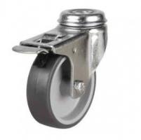 100mm Synthetic Non-Marking Rubber Bolt Hole Braked Castor Up To 75kg Capacity
