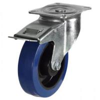 200mm medium duty braked castor blue elastic rubber wheel [Ball Journal]