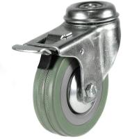 50mm Synthetic Grey Rubber Bolt Hole Braked Castor Up To 40kg Capacity