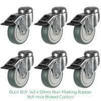 BULK BUY / 50mm Non-Marking Rubber Braked Bolt Hole Castor | 40kg