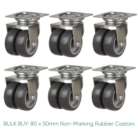 BULK BUY / 50mm Non-Marking Rubber Castor | 60kg