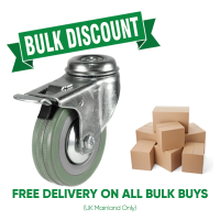 BULK BUY / 75mm Non-Marking Rubber Braked Bolt Hole Castor | 50kg