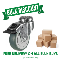 BULK BUY / 75mm Non-Marking Rubber Braked Bolt Hole Castor | 50kg