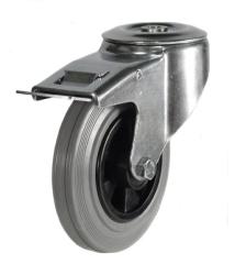 Medium Duty 200mm Non-Marking Grey Rubber Swivel Braked Castor - 205kg Load