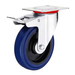 100mm / 80kg Blue Rubber Wheel on Braked Castor