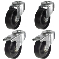 100mm Cast Iron Bolt Hole Castors - 660kg - Set of 4 (2 Swivel & 2 Swivel Braked) 100mm Cast Iron Bolt Hole Castors - 660kg - Set of 4 (2 Swivel & 2 Swivel Braked)