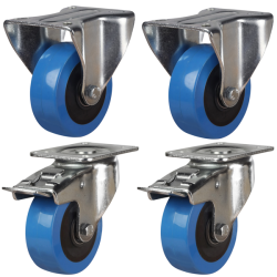 100mm Elastic Polyurethane Nylon Castors - 750kg - Set of 4 (2 Fixed & 2 Swivel Braked) 100mm Elastic Polyurethane Nylon Castors - 750kg - Set of 4 (2 Fixed & 2 Swivel Braked)
