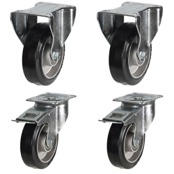 100mm Elastic Rubber Castors - 540kg - Set of 4 (2 Fixed & 2 Swivel Braked) 100mm Elastic Rubber Castors - 540kg - Set of 4 (2 Fixed & 2 Swivel Braked)