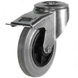 Medium Duty 100mm Non-Marking Grey Rubber Swivel Braked Castor - 75kg Load