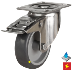 100mm Non-Marking Anti-Static Rubber Swivel Braked Castor [80kg max load]