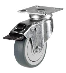 Light Duty 100mm Non-Marking Grey Rubber Swivel Braked Castor - 80kg Load