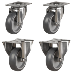 100mm Non-Marking Rubber Castors - 240kg - Set of 4 (2 Swivel & 2 Fixed)