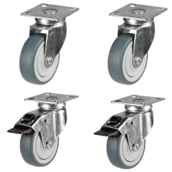 100mm Non-Marking Rubber Castors - 2 Swivel & 2 Swivel Braked (Set of 4)