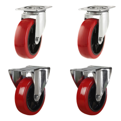 100mm Polyurethane Castor Wheels - 2 Swivel & 2 Fixed (Set of 4)