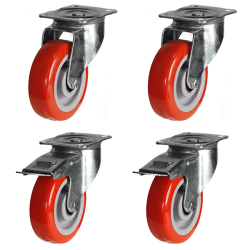 100mm Polyurethane Nylon Castors - 660kg - Set of 4 (2 Swivel & 2 Swivel Braked)