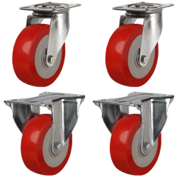 100mm Polyurethane Nylon Castors - 750kg - Set of 4 (2 Swivel & 2 Fixed)