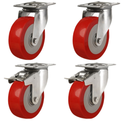 100mm Polyurethane Nylon Castors - 750kg - Set of 4 (2 Swivel & 2 Swivel Braked)