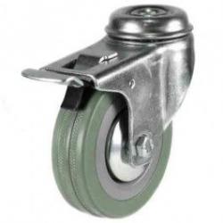 100mm Synthetic Grey Rubber Bolt Hole Braked Castor Up To 80kg Capacity