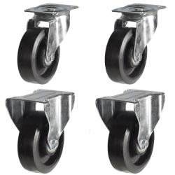 100mm Rubber on Cast Iron Castors - 540kg - Set of 4 (2 Swivel & 2 Fixed) 100mm Rubber on Cast Iron Castors - 540kg - Set of 4 (2 Swivel & 2 Fixed)