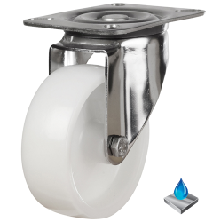 Medium Duty Stainless Steel 100mm Nylon Swivel Castor - 200kg Load