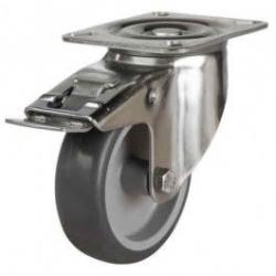 100mm Medium Duty Synthetic Non-Marking Rubber Stainless Steel Braked Castors