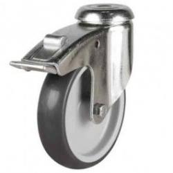 100mm Synthetic Non-Marking Rubber Bolt Hole Braked Castor Up To 90kg Capacity