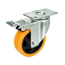 125mm / 100kg Orange Poly Nylon Wheel on Swivel Braked Castor