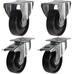 125mm Cast Iron Castors - 1050kg - Set of 4 (2 Fixed & 2 Swivel Braked)