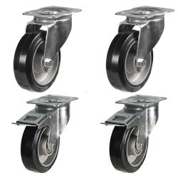 125mm Elastic Rubber Castors - 600kg - Set of 4 (2 Swivel & 2 Swivel Braked) 125mm Elastic Rubber Castors - 600kg - Set of 4 (2 Swivel & 2 Swivel Braked)