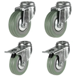 125mm Grey Rubber Bolt Hole Castors - 2 Swivel & 2 Swivel Braked (Set of 4)