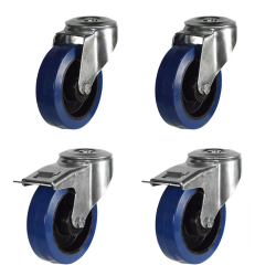 125mm Non-Marking Rubber Bolt Hole Castors - 750kg - Set of 4 (2 Swivel & 2 Swivel Braked)