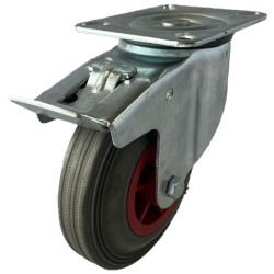 Medium Duty 125mm Non-Marking Rubber on Plastic Swivel Braked Castor - 100kg Load