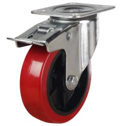Medium Duty 125mm Polyurethane on Nylon Large Plate Swivel Braked Castor - 260kg Load