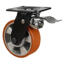 Heavy Duty 125mm Polyurethane on Aluminium Swivel Braked Castor - 500kg Load Heavy Duty 125mm Polyurethane on Aluminium Swivel Braked Castor - 500kg Load