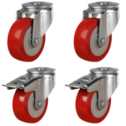 125mm Polyurethane Nylon Bolt Hole Castors - 840kg - Set of 4 (2 Swivel & 2 Swivel Braked)