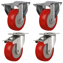 125mm Polyurethane Nylon Castors - 840kg - Set of 4 (2 Fixed & 2 Swivel Braked)