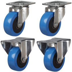 125mm Polyurethane Nylon Castors - 840kg - Set of 4 (2 Swivel & 2 Fixed)