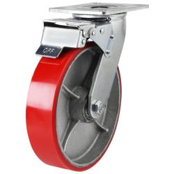 Heavy Duty 125mm Polyurethane on Cast Iron Centre Swivel Braked Castor - 360kg Load